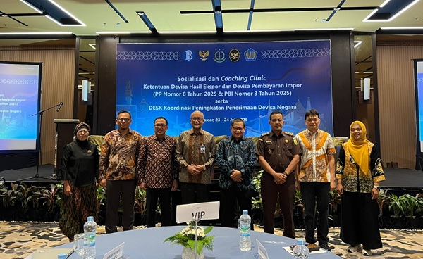 Sosialisasi Devisa Hasil Ekspor (DHE) dan Devisa Pembayaran Impor (DPI) yang digelar di The Rinra Hotel Makassar, Kamis (24/7/2024).