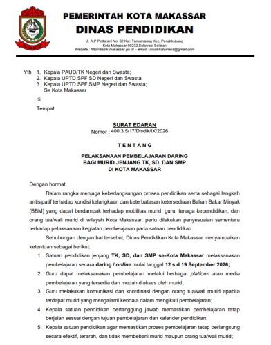 Mulai Besok Siswa PAUD hingga SMP Belajar dari Rumah